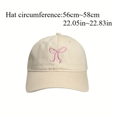 Pink Bowknot Baseball Cap - Adjustable Sun Protection Hat for Women, Lightweight & Stylish Korean-Inspired Design, Perfect for Travel, Beach Outings & Casual Wear, Sun Protection Headwear | Trendy Baseball Cap | Polyester Fib