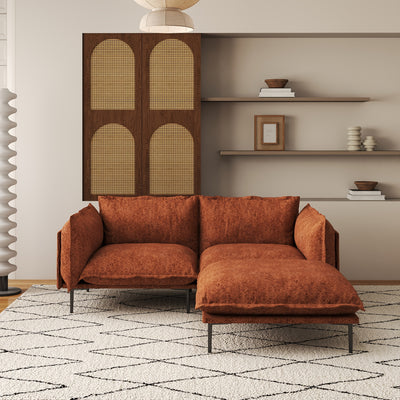 74" Modern Modular Sectional Sofa with Ottoman - Brown Chenille Fabric Cloud Couch, High-Density Foam Cushions & 7.87" Raised Legs, Space-Saving Design for Small Spaces, Easy Assembly, Pet-Friendly & Vacuum-Compatible, Hardwo