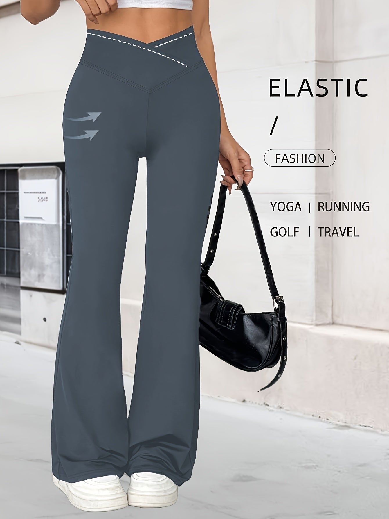 Women'S High-Waisted Flared Leggings - Retro Cross-Waist Yoga Pants, 4-Way Stretch Breathable Workout Leggings with Hip-Lifting Design & Tummy Control, Lightweight for Running, Gym, Casual Wear (Spring/Summer/Fall), Workout L