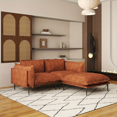 74" Modern Modular Sectional Sofa with Ottoman - Brown Chenille Fabric Cloud Couch, High-Density Foam Cushions & 7.87" Raised Legs, Space-Saving Design for Small Spaces, Easy Assembly, Pet-Friendly & Vacuum-Compatible, Hardwo