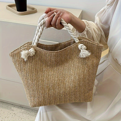 2024 Ladies Large Capacity Beach Bag Handbag, Versatile Fashion Korean Fashion Shoulder Bag, Pastoral Style Woven Bag