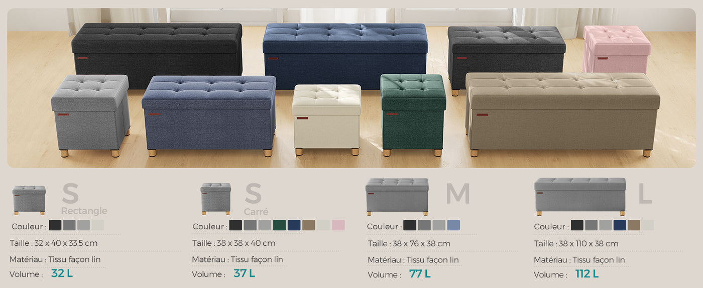 Storage Ottoman, Padded Foldable Bench, Chest with Lid, Solid Wood Feet, Space-Saving, Holds up to 300 kg, for Bedroom