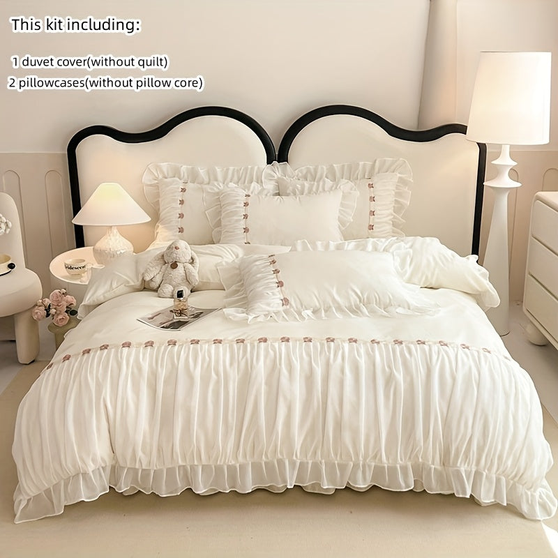 Korean-Style Lace Lace Embroidered Bedding Set 3pcs Includes Quilt Cover And Pillowcase (Excluding Core)