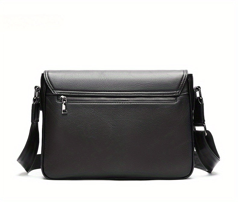Genuine Leather Unisex Crossbody Messenger Bag - Sleek Minimalist Design with Adjustable Strap, Multiple Compartments & Metal Hardware, Black for Men & Women, Casual & Professional Use, Versatile Travel Purse | Korean Fashion