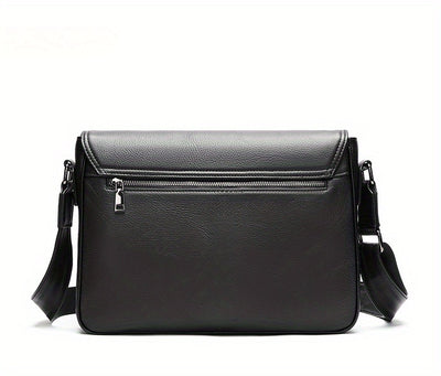 Genuine Leather Unisex Crossbody Messenger Bag - Sleek Minimalist Design with Adjustable Strap, Multiple Compartments & Metal Hardware, Black for Men & Women, Casual & Professional Use, Versatile Travel Purse | Korean Fashion
