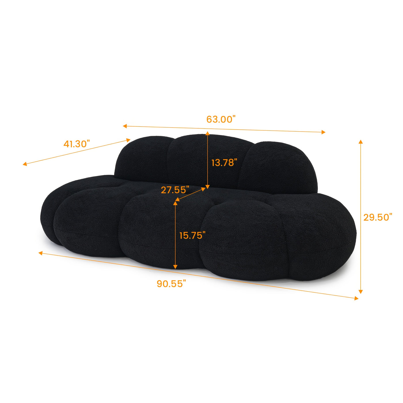 Modern Curved Cloud Shaped Couch for Living Room, Lazy Floor Couch, Boucle LoveSeat 3 Seater Sofa, Cozy Leisure Boneless Couches for Bedroom, Apartment-No Assembly Required, Couch for Bedroom, Boneless Sectional Sofa for Livi