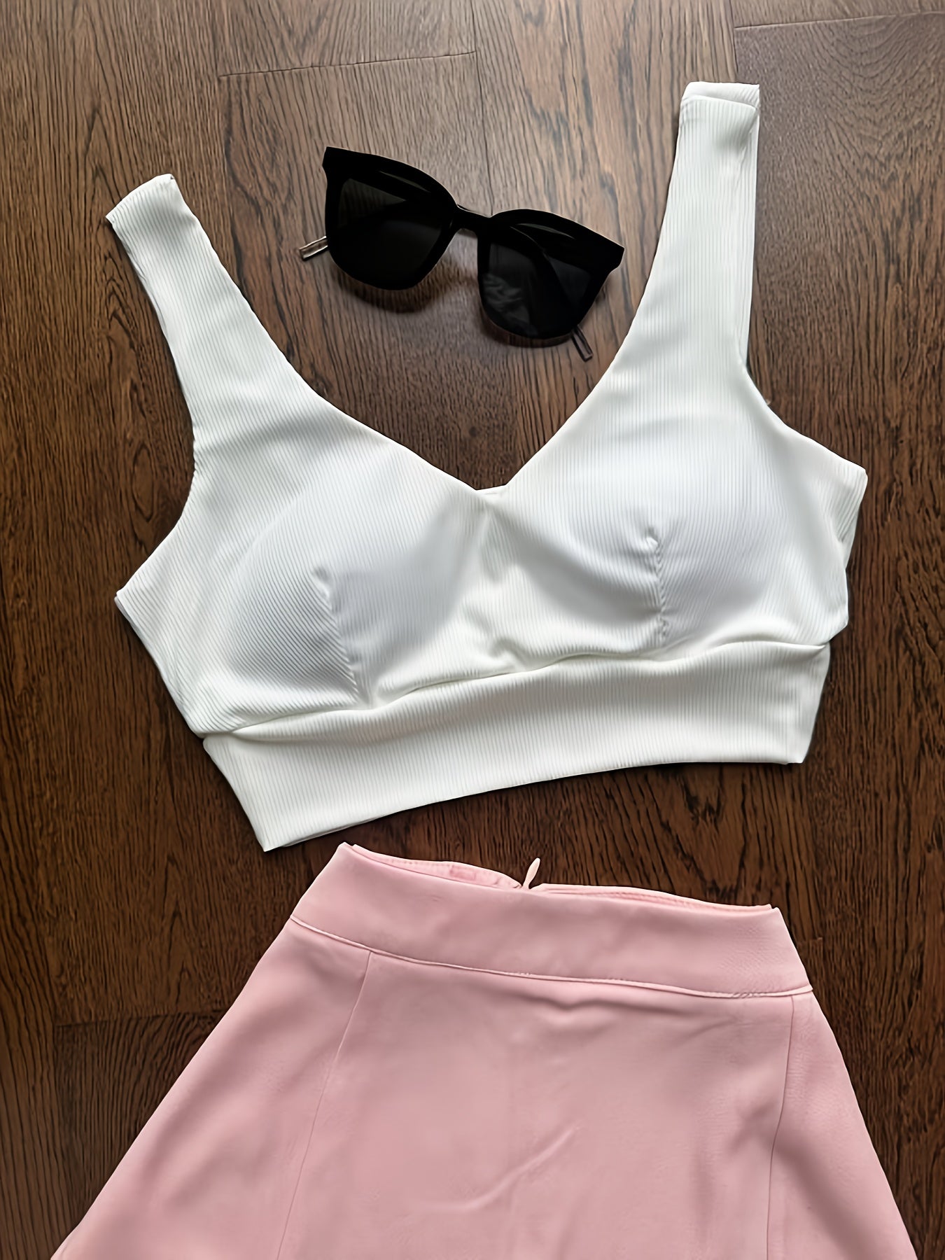 Chic V-Neck Crop Top, Versatile Pants Skirt & Long Sleeve Blazer Three-Piece Set - Polyester Blend, Solid Color, Pockets, Perfect for Spring/Summer, Chic Outfit