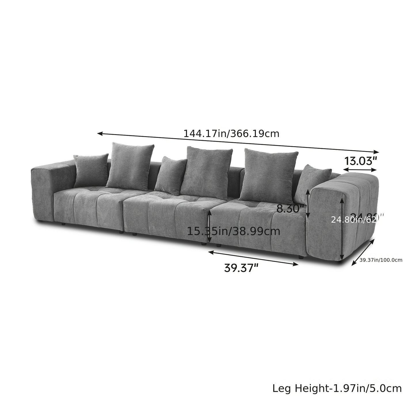 144 Inch Modular Sofa, Mid Century Modern Extra Deep Corner Seat Couch, 3-Seater Sofas for Living Room, Sectional Couches, Cozy Sofa for Apartment, Living Room, Boneless Sectional Sofa for Living Room, Comfy Couch, Convertibl