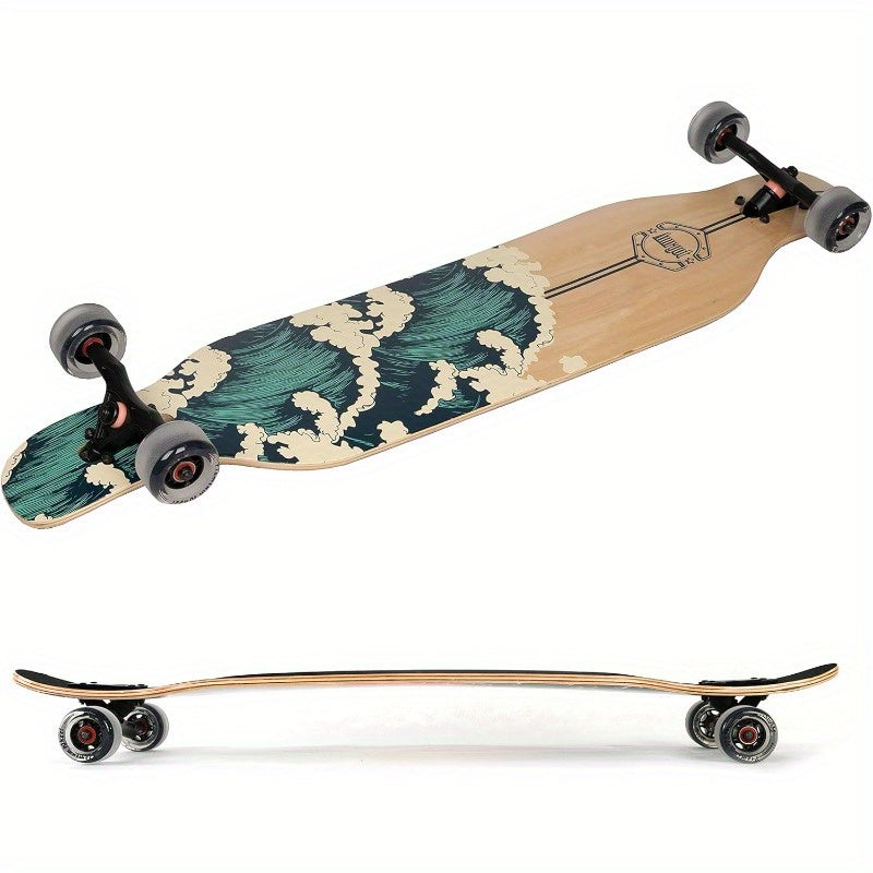 42" Extra Long Drop-Through Longboard - with deck, Concave Cruise design, Large 9.5" wheels & ABEC 9 Bearings - Complete Stand Up Board for Cruiser, Downhill, Carving - Ideal for Beginners & Pros - Surfing, Transportation, Gy