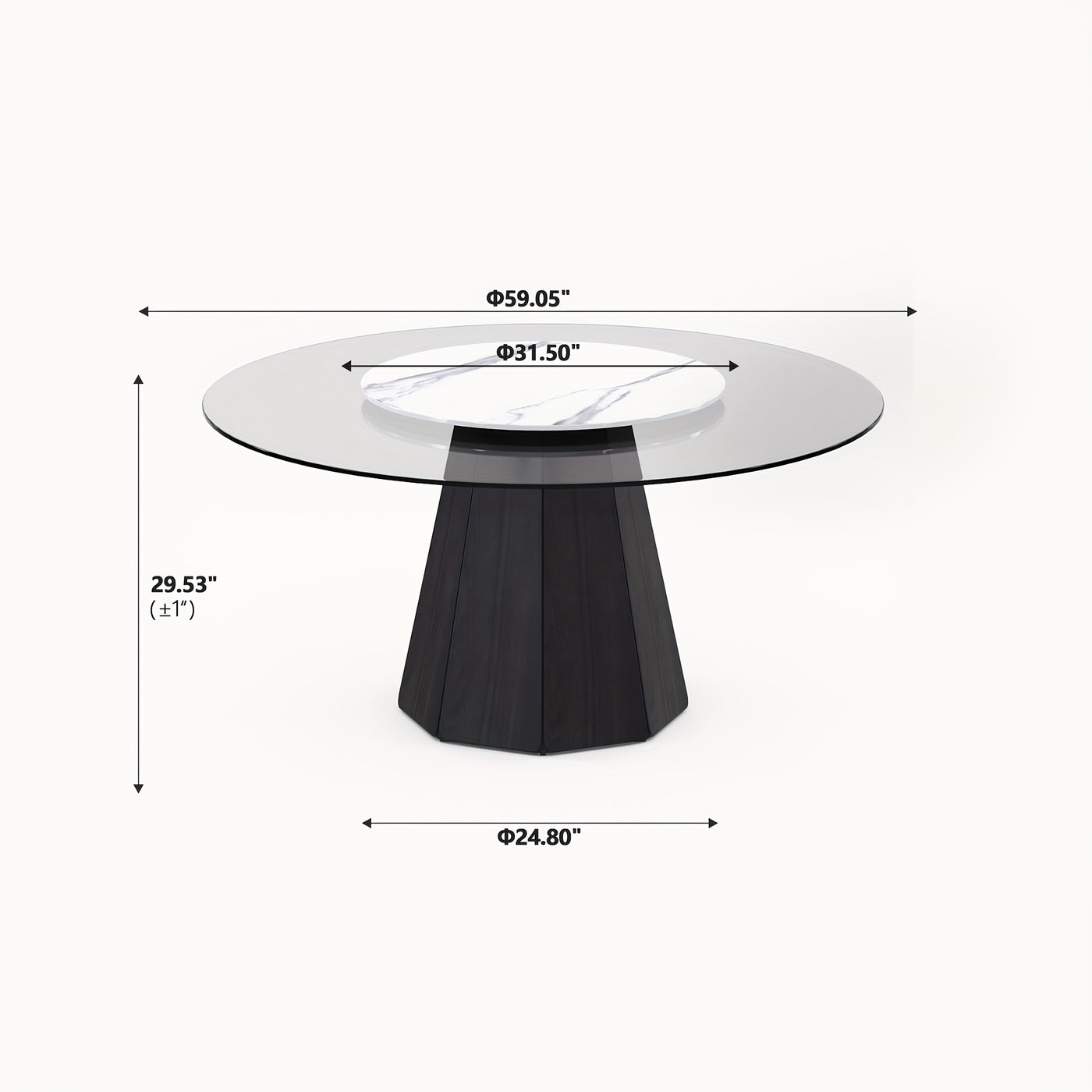 Glass Round Dining Table For 6-8, Modern Dining Table 59" Dining Room Table Round Black Glass Top With Solid Base For Kitchen