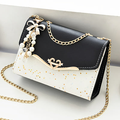 Elegant Korean Fashion Crossbody Bag with Sequins, Lightweight Polyester-Lined Handbag with Metal Chain, Versatile for Daily Use & Travel, Ideal for Birthday, Thanksgiving, Halloween, Christmas Gifts