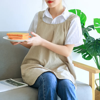 1pc Apron, Korean Retro Countryside Apron, Double Shoulder Strapless Women's Apron With Two Pockets, Great Unisex Apron For Work Clothes, For Comfortable Home Covering, Kitchen Supplies