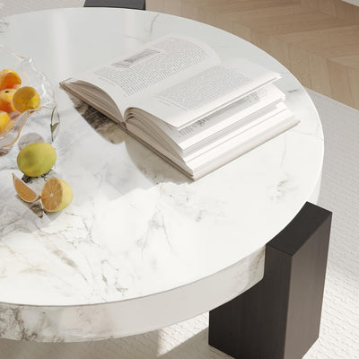 Modern Round Nesting Coffee Tables Set Of 2, Coffee Tables with Faux Marble Texture Surface And C-Shaped Side Table, Nesting Coffee Tables for Living Room/Apartment, Nesting Coffee Table Set, Coffee Table for Living Room, Cof