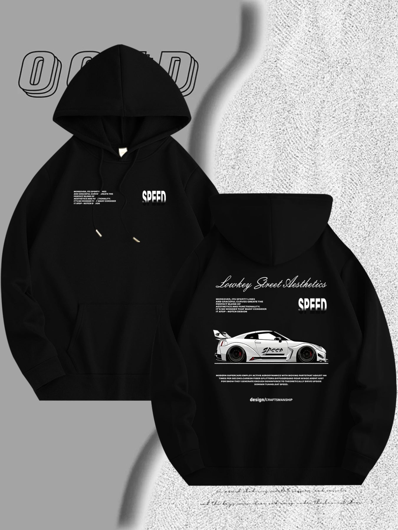 Men's Light Blue Racing Car Graphic Hooded Sweatshirt - Casual Long Sleeve Pullover with Speed & Speed Limit Print, Soft Hood, Machine Washable, Automotive Enthusiast Apparel