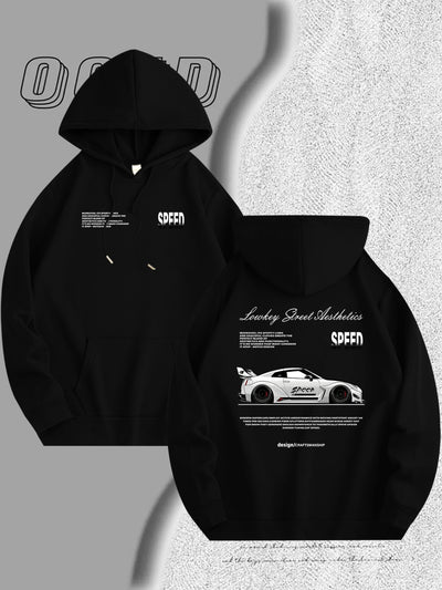 Men's Light Blue Racing Car Graphic Hooded Sweatshirt - Casual Long Sleeve Pullover with Speed & Speed Limit Print, Soft Hood, Machine Washable, Automotive Enthusiast Apparel