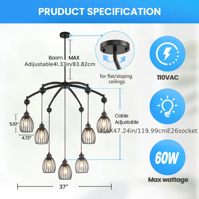 5/7/13-Light Modern Industrial chandelier - Matte Black linear pendant light with Adjustable height, Semi-Flush mounting, Heavy-Duty Metal Construction for Kitchen Island, Dining Room, Living Room, Bedroom - Compatible with d