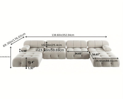 U-Shaped Minimalist Velvet Sofas, 138.6" Convertible Modular Sectional Couch, Modern Comfy Sectional Couches with 2 Chaise Ottomans for Living Room Office Apartment