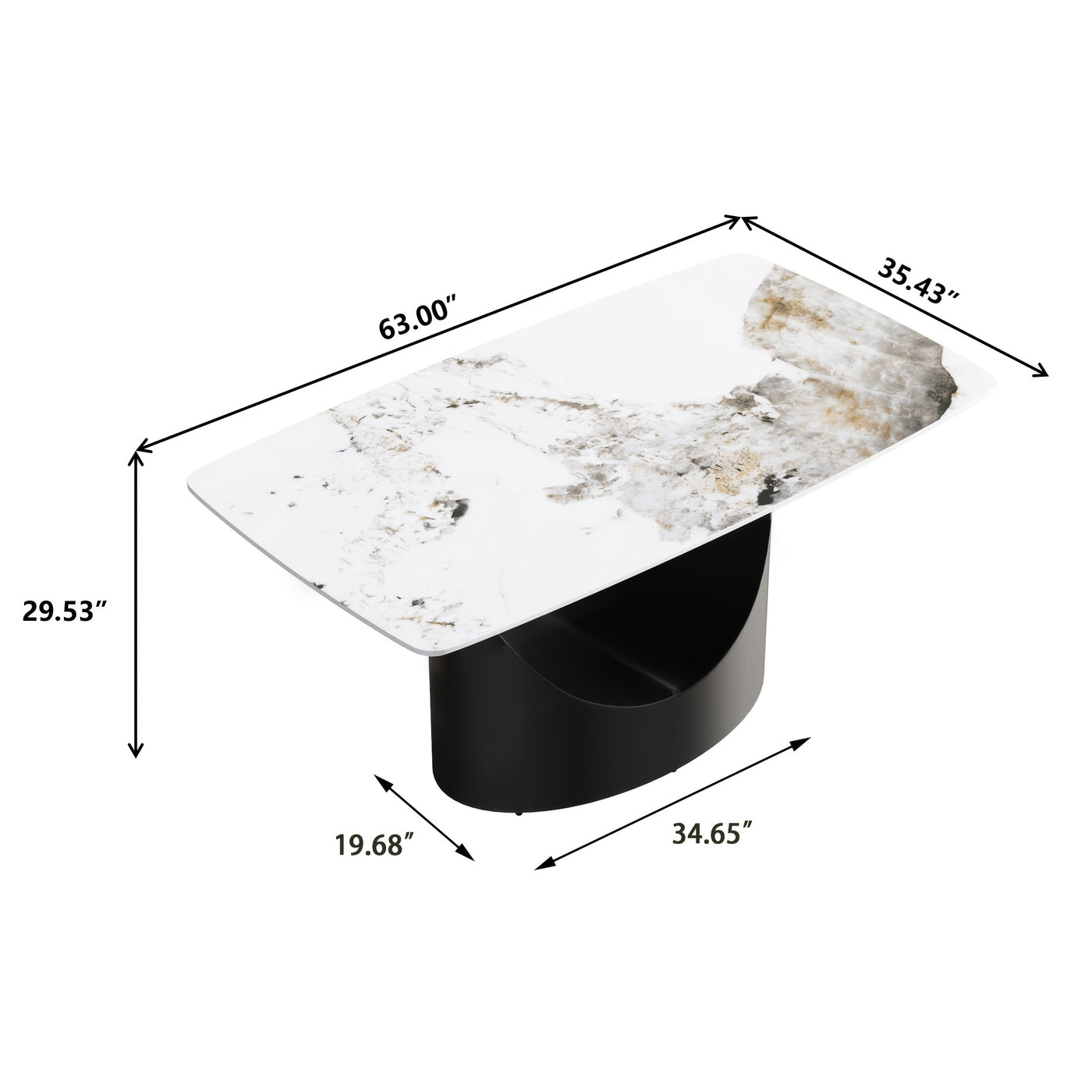 Modern Rectangle Marble Dining Table(Dining Table Only, Chairs Not Included), Marble Sintered Stone Top Dining Table, Rectangle Dining Room Table With Unique U-Shape Carbon Steel Pedestal For Kitchen/Living Room