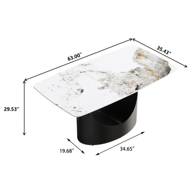 Modern Rectangle Marble Dining Table(Dining Table Only, Chairs Not Included), Marble Sintered Stone Top Dining Table, Rectangle Dining Room Table With Unique U-Shape Carbon Steel Pedestal For Kitchen/Living Room
