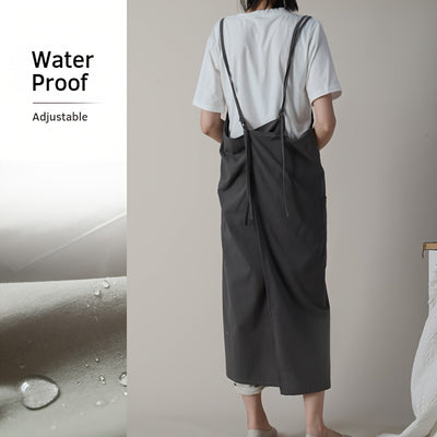 Waterproof Cotton-Linen Apron, Korean Style Japanese Adjustable Pinafore with Pocket, 1pc