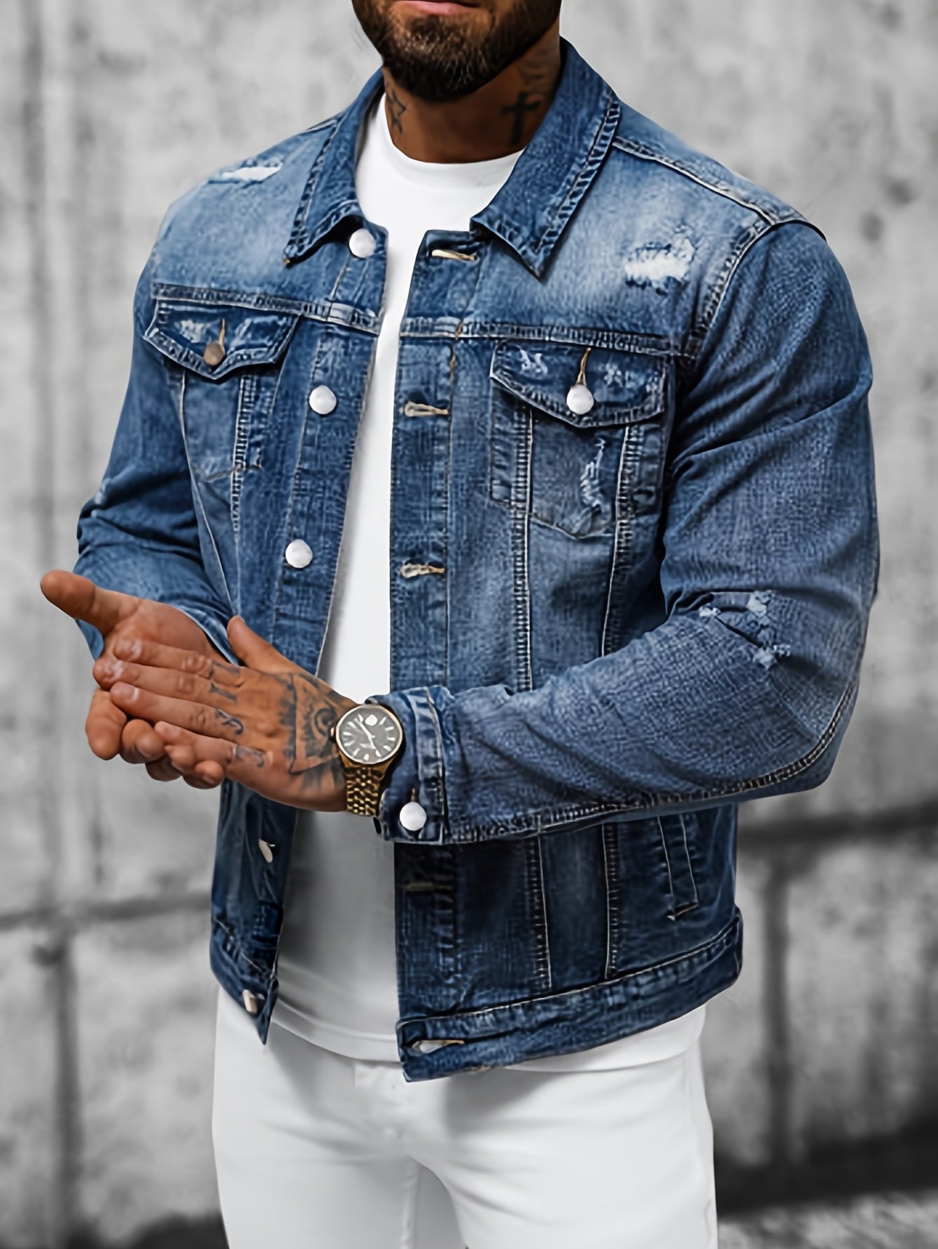 Men'S Slim Fit Jeans Jacket - Non-Stretch Denim Coat, Classic Button Closure, Edgy Streetwear Look for Teens & Adults, Casual Everyday & Formal Outfits, Versatile Layering, Korean Fashion, Durable Fabric, Stylish Outerwear, F