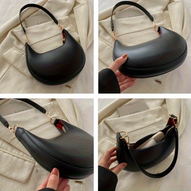 1pc Women'S Luxury Crescent Crossbody Bag with Detachable Adjustable Strap, Magnetic Closure & Golden Hardware - Stylish Shoulder Bag for Casual or Formal Occasions (Coffee Brown/White/Red/Black), Evening Accessory, Polyester