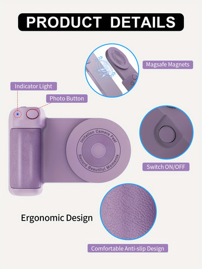 Magnetic Phone Camera Grip Holder, Portable Self Camera Handle, Ergonomic Design, Suitable for iPhone for samsung Android Phones to Vlog Photo and Video Shooting