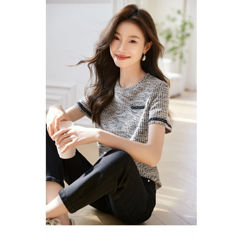 Ribbon Patchwork Easy Matching Easy To Wear Bottoming Top