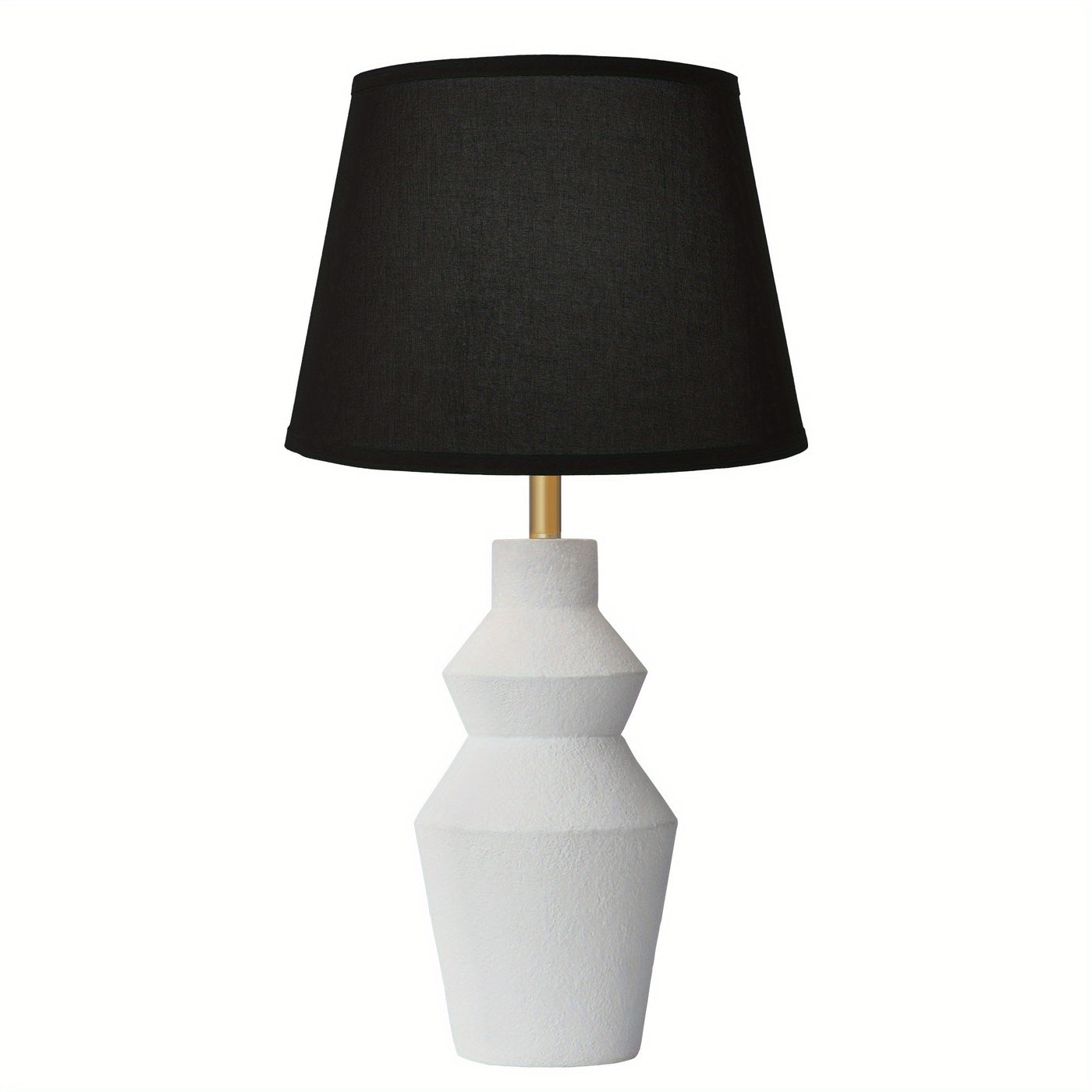 Modern Farmhouse Table Lamp with White Cement Base & Black Linen Shade - Rustic Single Bedside Lamp with Switch, Sturdy for Bedroom, Living Room, Office - Compatible with E27 (Bulb Not Included) - Ideal Housewarming Gift, Min