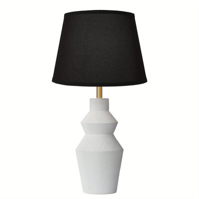 Modern Farmhouse Table Lamp with White Cement Base & Black Linen Shade - Rustic Single Bedside Lamp with Switch, Sturdy for Bedroom, Living Room, Office - Compatible with E27 (Bulb Not Included) - Ideal Housewarming Gift, Min