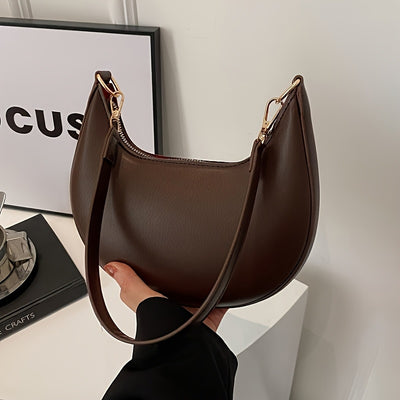 1pc Women'S Luxury Crescent Crossbody Bag with Detachable Adjustable Strap, Magnetic Closure & Golden Hardware - Stylish Shoulder Bag for Casual or Formal Occasions (Coffee Brown/White/Red/Black), Evening Accessory, Polyester