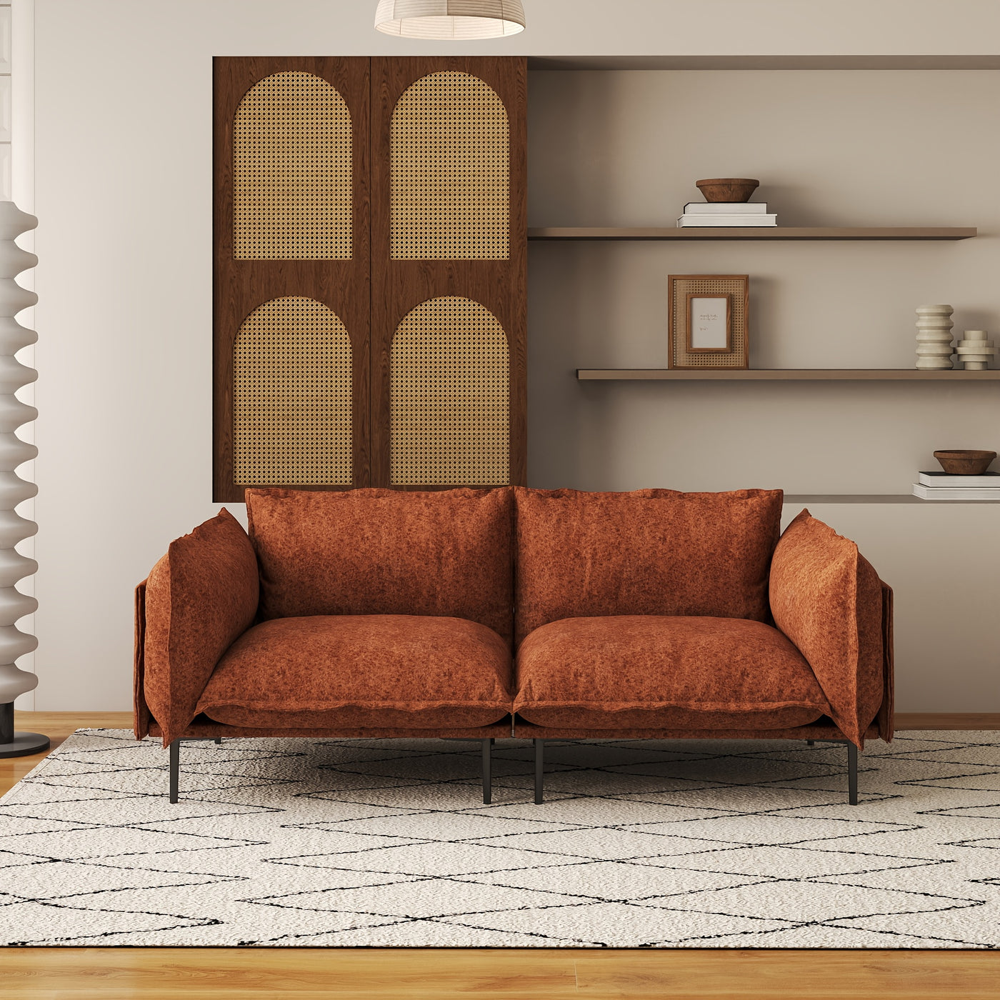 74" Modern Modular Loveseat Sofa - Space-Saving Sectional Couch with Deep Seat, Chenille Upholstery, Hardwood Frame, No Assembly Required, for Living Room, Apartment, Office - Orange Modern Furniture, Sectional Sofa for Livin