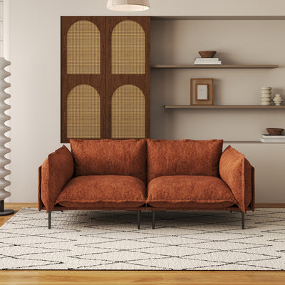 74" Modern Modular Loveseat Sofa - Space-Saving Sectional Couch with Deep Seat, Chenille Upholstery, Hardwood Frame, No Assembly Required, for Living Room, Apartment, Office - Orange Modern Furniture, Sectional Sofa for Livin