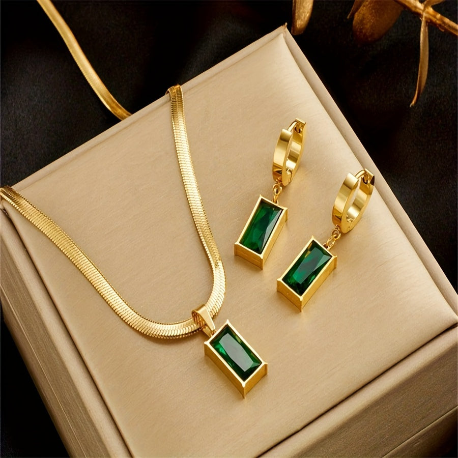 2pcs Set of Japanese and Korean Style Small Design Sensation Snake Bone Chain High-end Light Luxury Peridot Zirconia Pendant Copper Necklace for Women