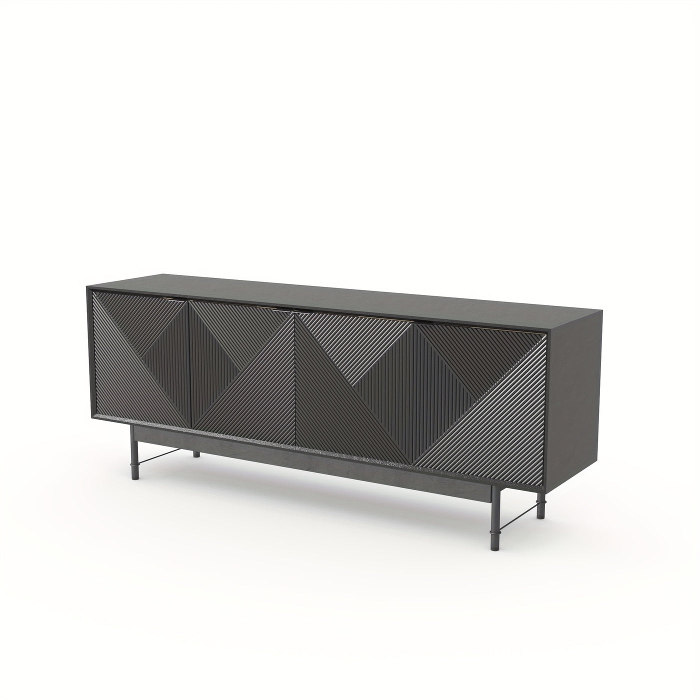 66" Modern TV Stand with Storage Cabinet - Mid-Century Modern Design, Black Artificial Wood & Metal Frame, 3, 2+ Cubic Feet Storage, 27" Height, Fits 55/60/65 Inch TVs, Easy Assembly for Living Room, Tv Table for Living Room,