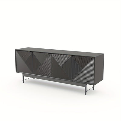 66" Modern TV Stand with Storage Cabinet - Mid-Century Modern Design, Black Artificial Wood & Metal Frame, 3, 2+ Cubic Feet Storage, 27" Height, Fits 55/60/65 Inch TVs, Easy Assembly for Living Room, Tv Table for Living Room,
