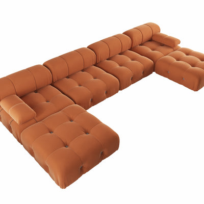 U-Shaped Minimalist Velvet Sofas, 138.6" Convertible Modular Sectional Couch, Modern Comfy Sectional Couches with 2 Chaise Ottomans for Living Room Office Apartment