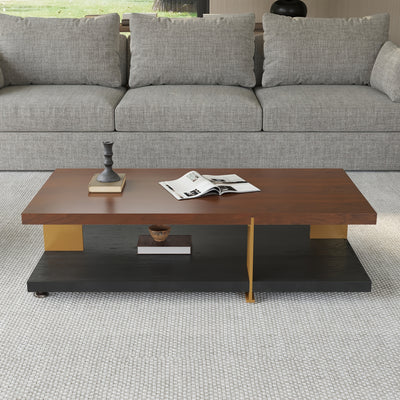 Modern Black Wood Coffee Table with 2-Tier Storage Shelves - Mid-Century Design Center Table for Living Room, Office, or Apartment (47.24" x 15.75" x 13"), Living Room Furniture | Clean Line Furniture | Highdensity Fiberboard