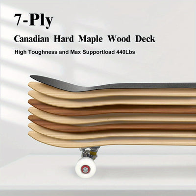 Advanced Maple Skateboard - 7-Layer Recycled Wood Deck with Double Kick Concave Panel, Precision Bearings Red Roses and Pink Butterflies Floral Pattern on White Background All Skill Levels, Multi-Functional for Skateboarding,