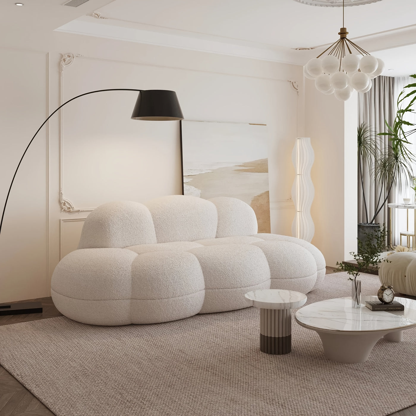 Modern Curved Cloud Shaped Couch for Living Room, Lazy Floor Couch, Boucle LoveSeat 3 Seater Sofa, Cozy Leisure Boneless Couches for Bedroom, Apartment-No Assembly Required, Couch for Bedroom, Boneless Sectional Sofa for Livi