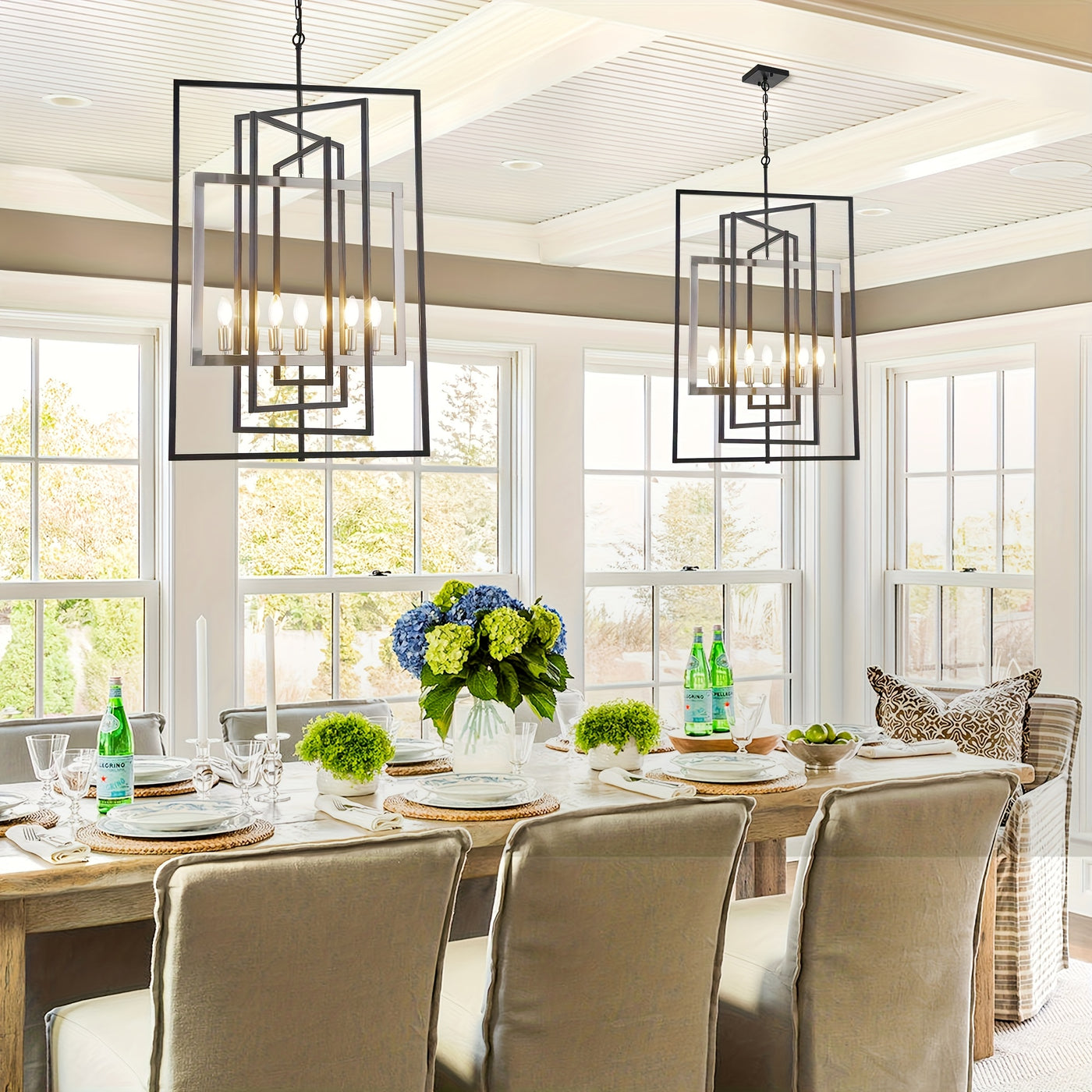 Modern 7 Light Chandelier, 23 Inch Swivel Rectangular Pendant Light Rustic Industrial Farmhouse Foyer Lighting Fixture For High Ceilings For Kitchen Island, Stairs, Entryway
