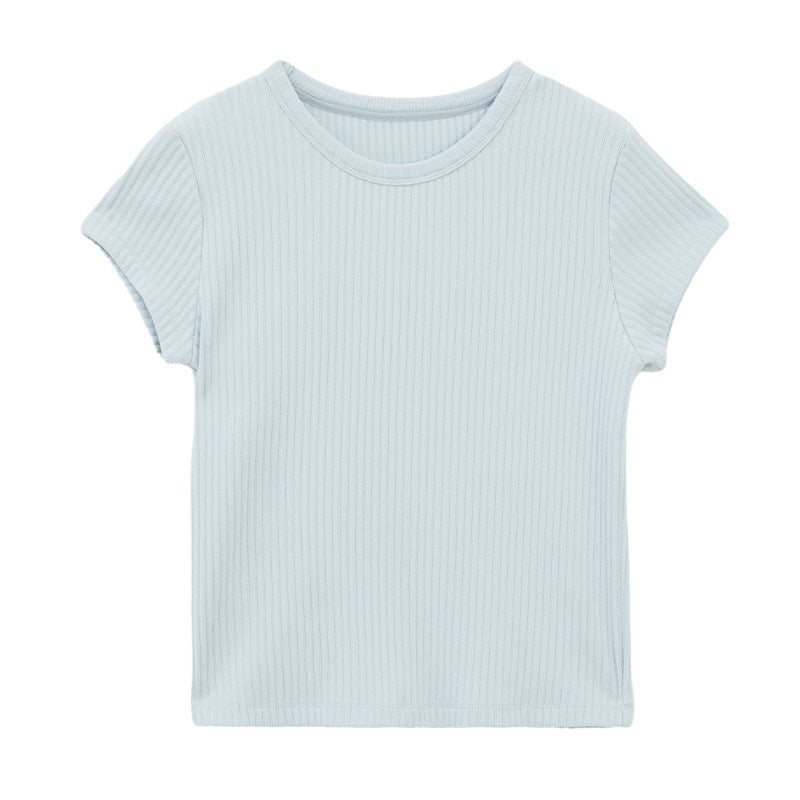 Women's Summer Round Neck Texture Short Sleeve T-shirt Top