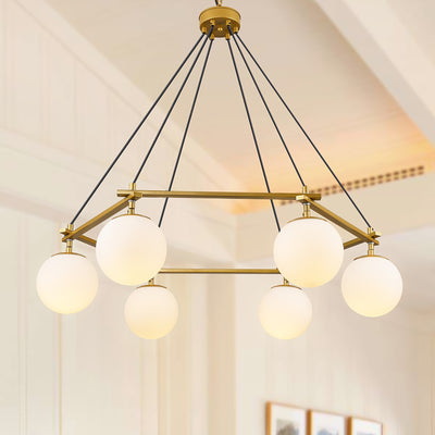 6-Light Modern Chandelier For Dining Room, Sputnik Ceiling Light Fixture With White Glass Globe Bubble, Adjustable Mid Century Chandelier Foyer Chandeliers For High Ceilings