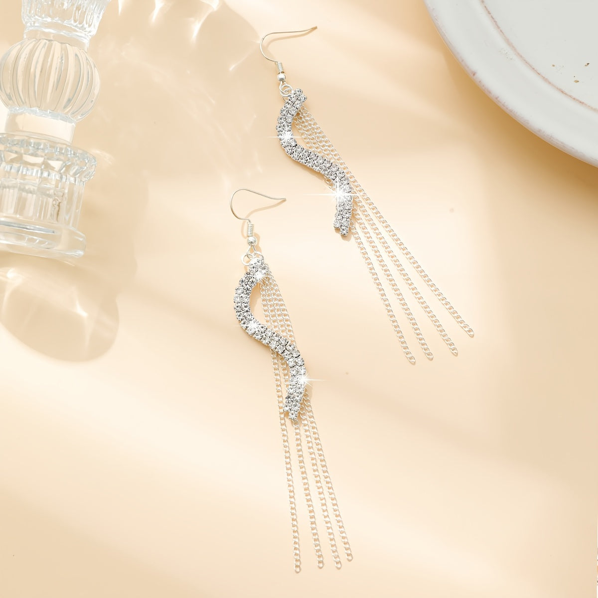 Korean Exaggerated S-shaped Rhinestone Tassel Long Earrings Fashion Versatile Ear Line Super Fairy Sweet Girl Earrings
