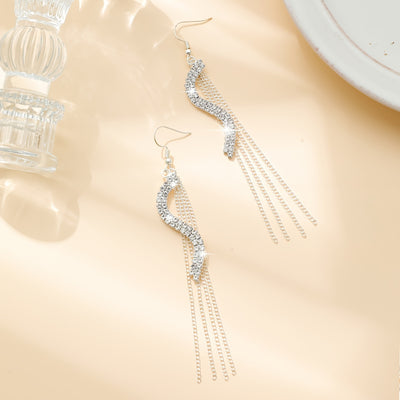 Korean Exaggerated S-shaped Rhinestone Tassel Long Earrings Fashion Versatile Ear Line Super Fairy Sweet Girl Earrings