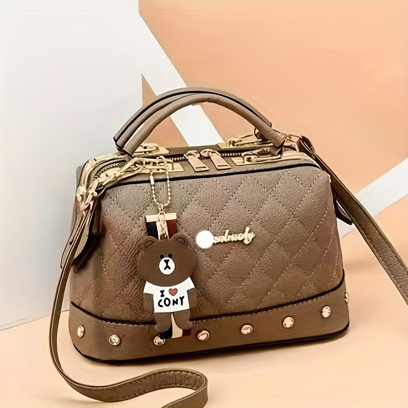 2025 Korean Fashion Women's Crossbody & Tote Bag - Detachable Shoulder Strap, Zipper Closure,, 5 Colors (Khaki/White/Red/Blue/Black)