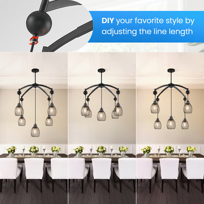 5/7/13-Light Modern Industrial chandelier - Matte Black linear pendant light with Adjustable height, Semi-Flush mounting, Heavy-Duty Metal Construction for Kitchen Island, Dining Room, Living Room, Bedroom - Compatible with d