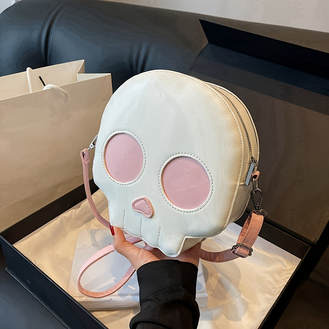 Cross body bag Korean version niche trend funny ghost skull cross body shoulder bag soft PU mobile phone small body bag Halloween Gothic dark cross body bag carry small bag zero wallet mobile phone bag