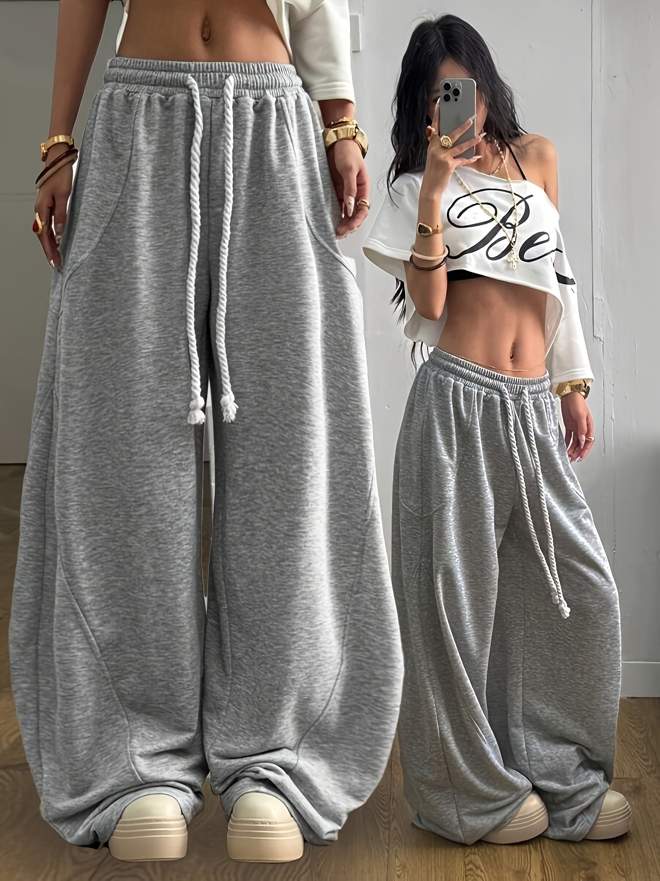 Autumn and Winter Women's Fashion Comfortable Versatile Casual Lazy Design Drawstring Pants
