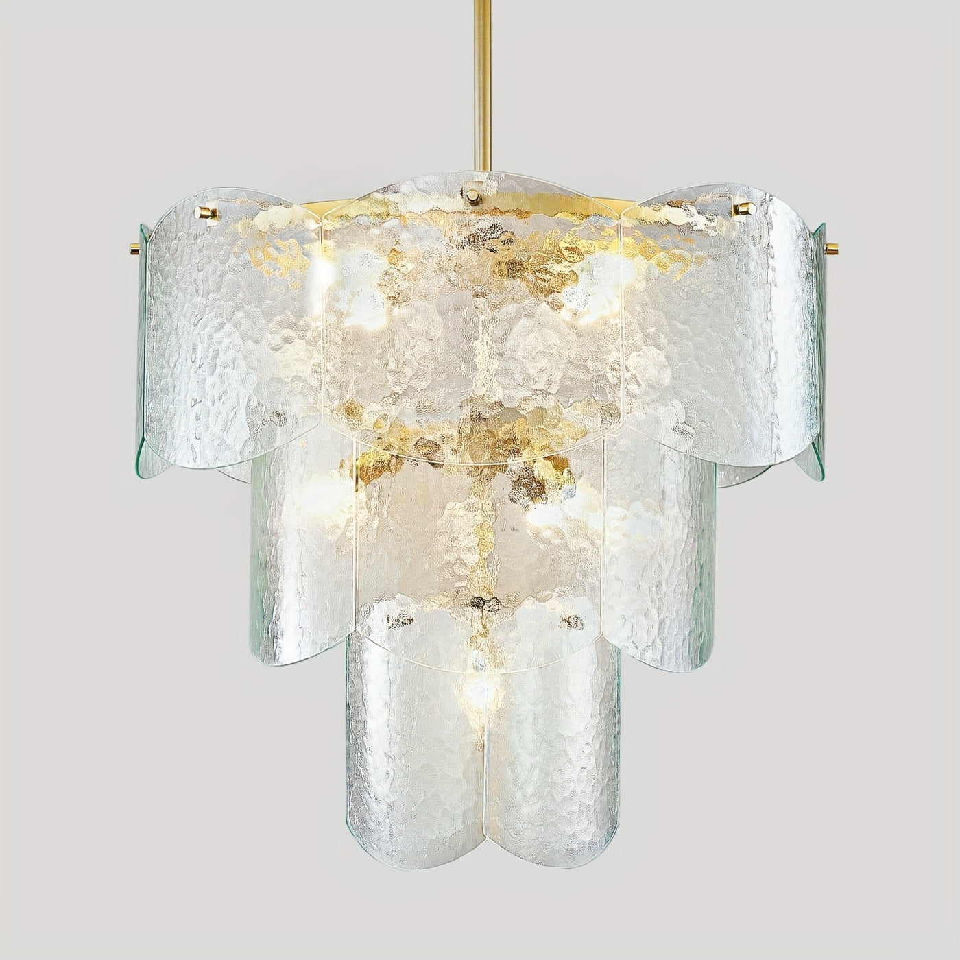 24" Modern Golden Chandelier with 8 Light Bulbs - Adjustable Round Glass Pendant for Dining Room, Kitchen Island, or Farmhouse Decor, Rustic Lighting Fixture with Polished Metal Finish, E12 Base, Compatible with LED/CFL Bulbs